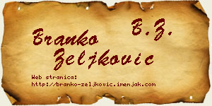 Branko Zeljković vizit kartica